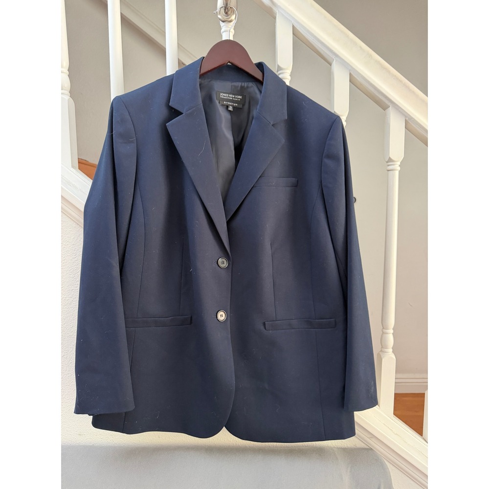 Jones New York Collection Woman Navy Blue Stretch Blazer Jacket Plus Size 18W